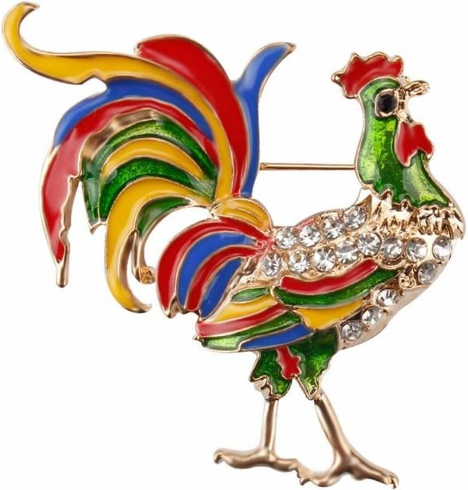Fako Bijoux® - Broche - Haan Kristal - 46x50mm - Multicolor