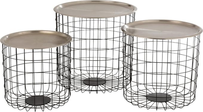 Opbergmand Bijzettafel Zwart/Zilver 3 st. Ø 47 cm