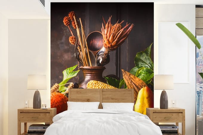Behang - Fotobehang Groente - Fruit - Rustiek - Tafel - Breedte 165 cm x hoogte 220 cm