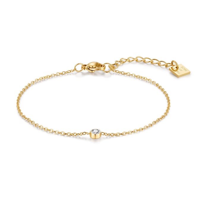 Twice As Nice Armband in goudkleurig edelstaal, 1 kristal, 4 mm 16cm+3cm