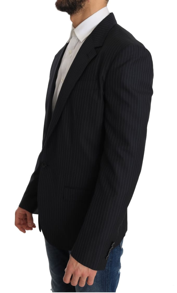 Dolce & Gabbana Heren Grijs Gestreept Wollen Jasje Jasje Slim Blazer