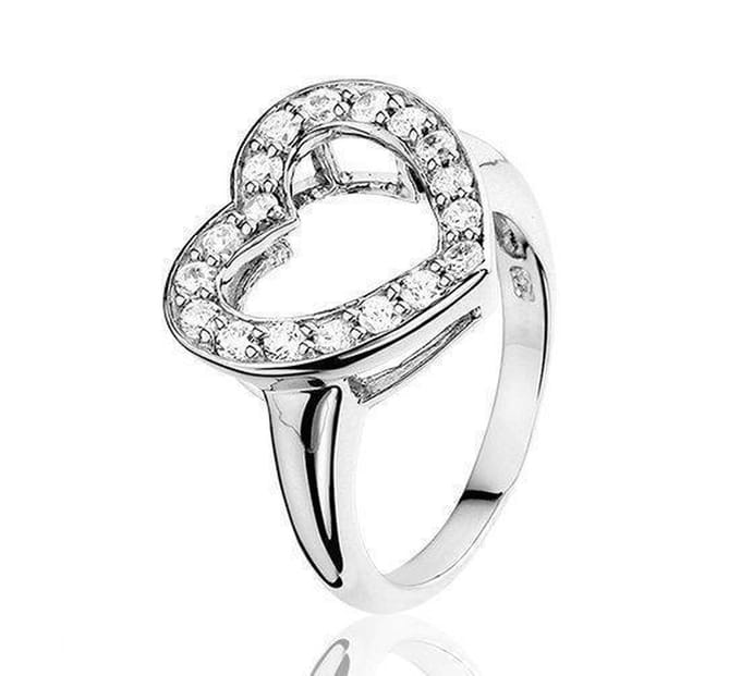 Montebello Ring Cherryl - 925 Zilver Gerhodineerd - Hart - Maat 56-17.8mm