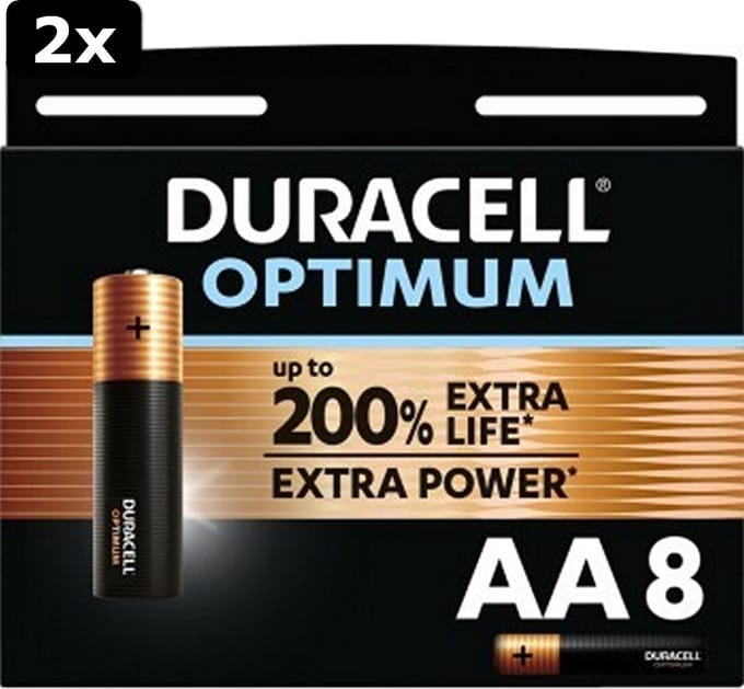 2x Duracell Alkaline Optimum Batterij AA 8 Pack