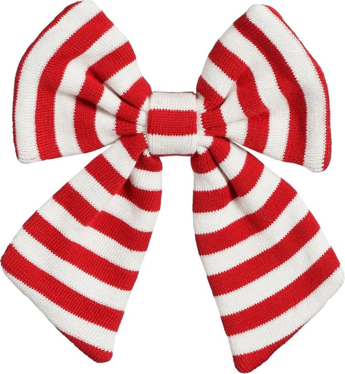 House of Seasons kerst ornament strik -rood/wit gestreept - 20 x 17 cm - polyester