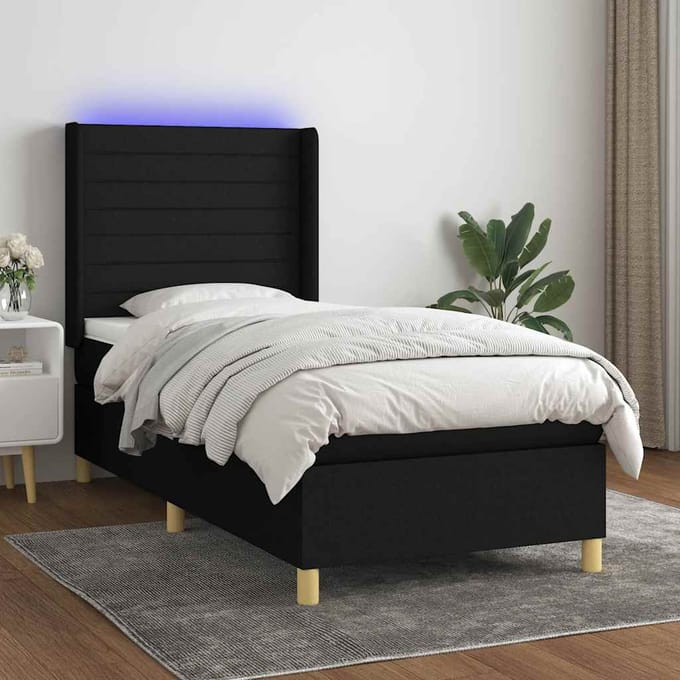 vidaXL - Boxspring - met - matras - en - LED - stof - zwart - 100x200 - cm