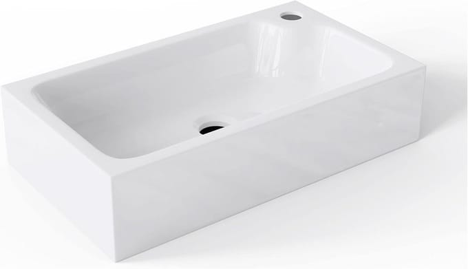 Kleine Opzetwastafel 46x26cm Vierkant van Mineraalstuc Wit