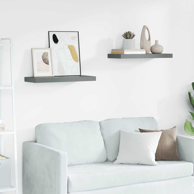 vidaXL - Wandschappen - zwevend - 2 - st - 60x23,5x3,8 - cm - MDF - hoogglans - grijs