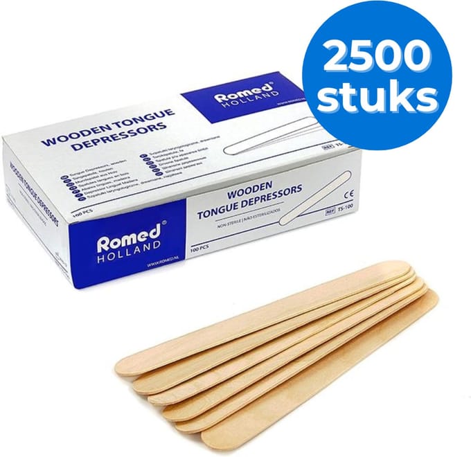 Houten tongspatels - harsspatels 2500 stuks 25 x 100 stuks Romed