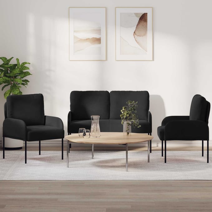 vidaXL - Sofa-Sets - 3 - st - Zwart - Multiplex