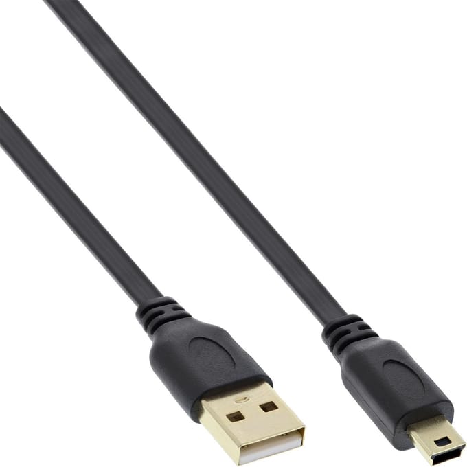 InLine® USB 2.0 platte kabel, USB A naar Mini-B, zwart, 5m