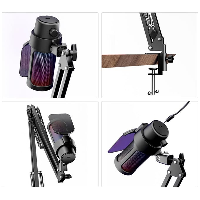 USB Gaming Microfoon Computer Mic Kit RGB Verlichting Cardioïde Modus Pickup Snelle Mute en Gain Knop