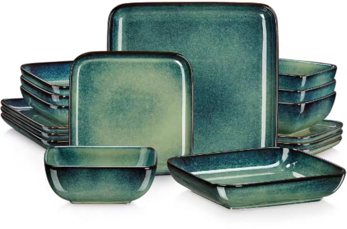 Elegant Bordenset – 4 persoons – 16 delig – Keramisch groen – Eetborden – Breakfast Plates