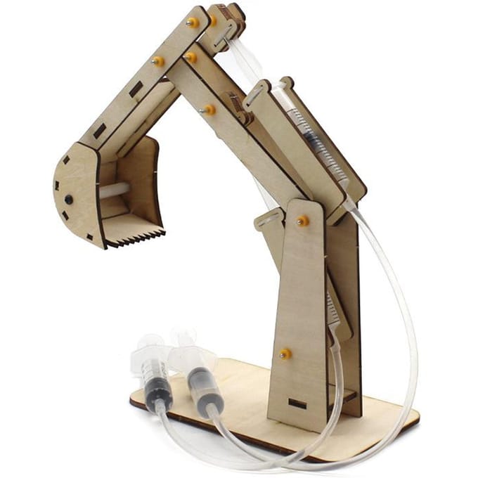 Modèle d'Excavatrice Hydraulique en Bois Fait Main Bricolage Jouet Interactif Éducatif Scientifique pour Enfants Apprentissage Parent-Enfant beige