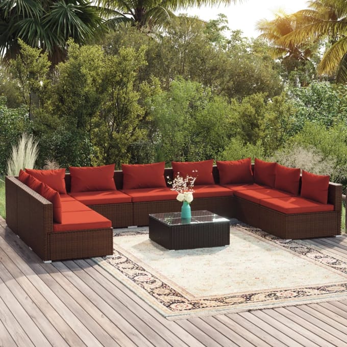 vidaXL - 10-delige - Loungeset - met - kussens - poly - rattan - bruin