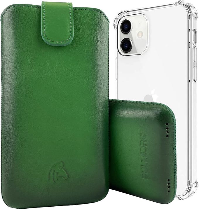 Pulledro geschikt voor iPhone 12 (Pro) leren insteekhoesje & BackCover - Dark Green