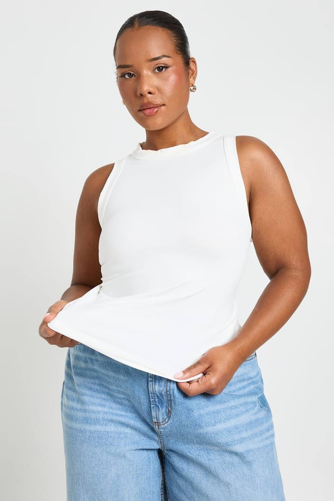 boohoo Dames Plus Super Zacht Racer Hemdje | Wit | Maat: 46