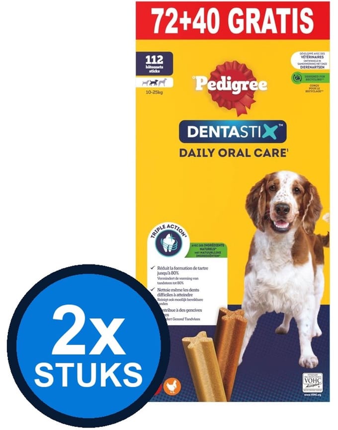 2x Pedigree - Dentastix M 72+40 - Hondenvoer Snacks - 2.88 kg