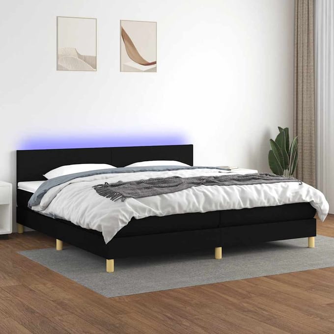 vidaXL - Boxspring - met - matras - en - LED - stof - zwart - 200x200 - cm
