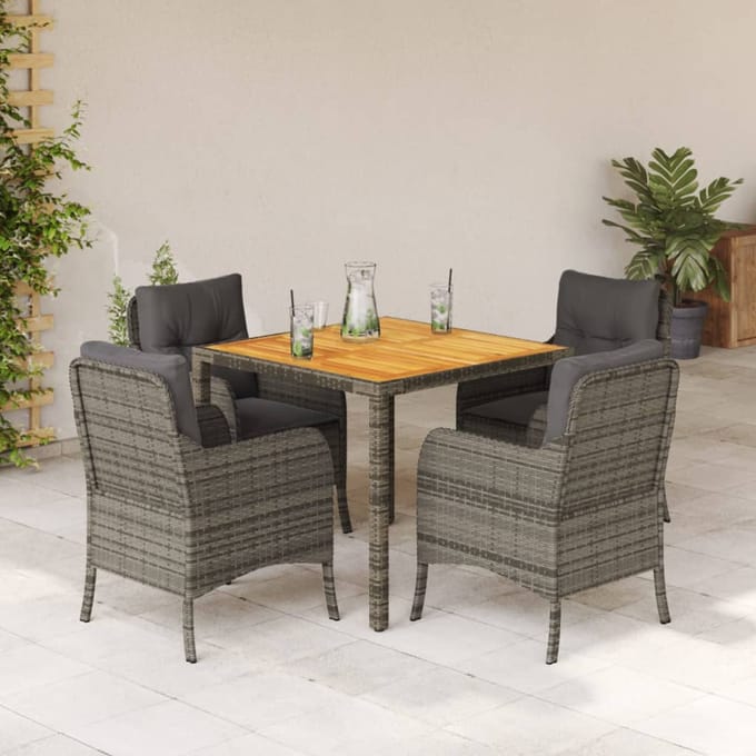 vidaXL - 5-delige - Tuinset - met - kussens - poly - rattan - grijs