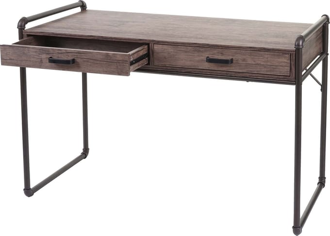 Bureau MCW-F58, bureau computerbureau, industrieel ontwerp 75x120x60cm 3D structuur ~ bruine wilde eik look