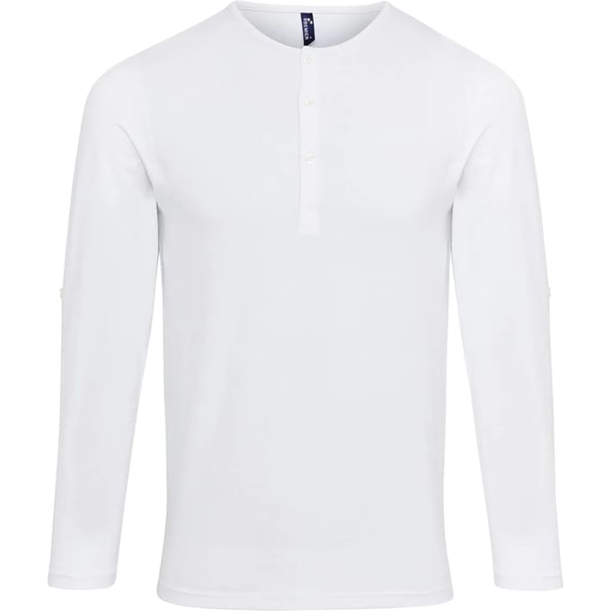 Premier Heren Long John met opgerolde mouwen T-Shirt (Wit)