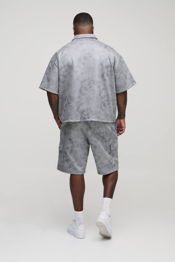 Plus Antique Kunstsuède Boxy Oversized Overhemd | Grey | Size 4XL