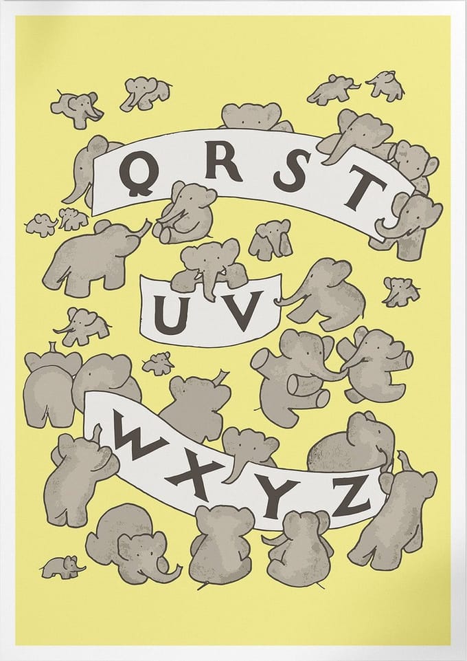 ABC De Babar II (Yellow) (Babar de Olifant) | Poster | A3: 30 x 40 cm