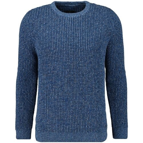 Ragman Trui Structure Knit Pullover Roundneck Blauw Melange / male