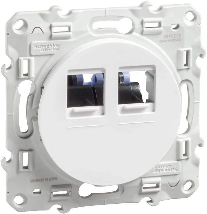 Stopcontact Dubbel - Netwerk Aansluiting - Internet Installatie - Cat 6 UTP - 74x74x44mm - Wit