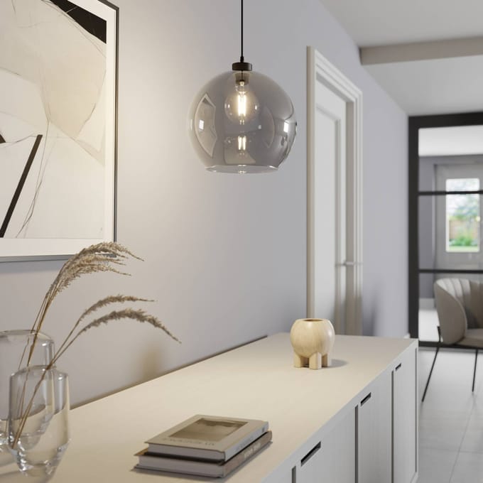 TK Lighting Hanglamp Cubus, rookgrijs, glas, Ø 30 cm, E27