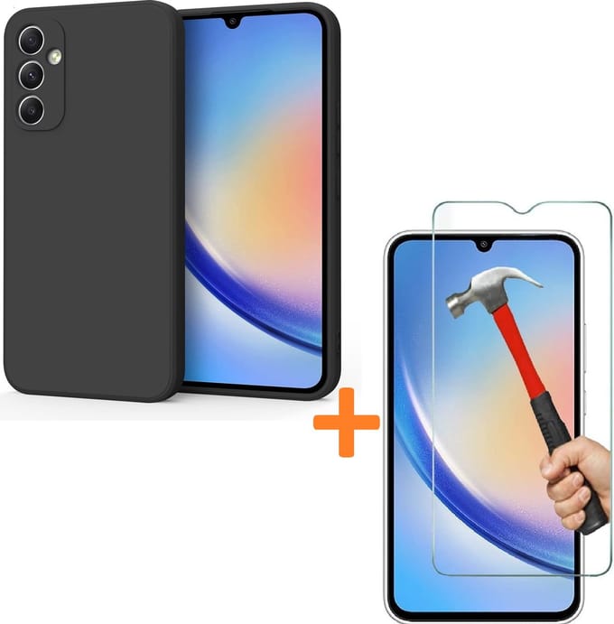 Silicone hoesje zwart met 2 Pack Tempered glas Screen Protector Geschikt voor: Samsung Galaxy A35