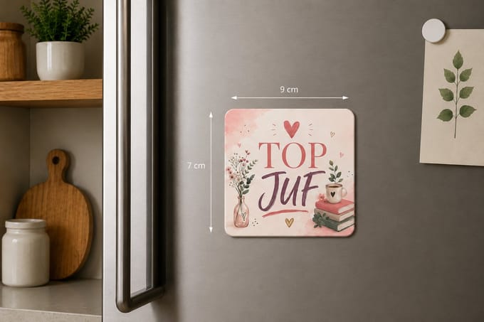 Koelkastmagneet MDF Top Juf – Magneet 9x7 cm – Bedankje voor Juf – Cadeau Einde Schooljaar