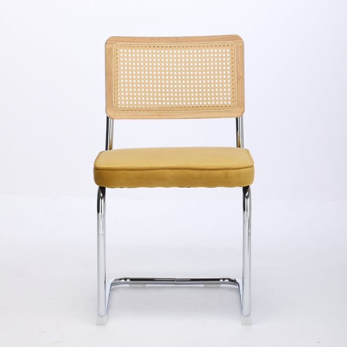 Goud fluweel rotan rubberhout tweepersoons eetkamerstoel 59x47x81cm