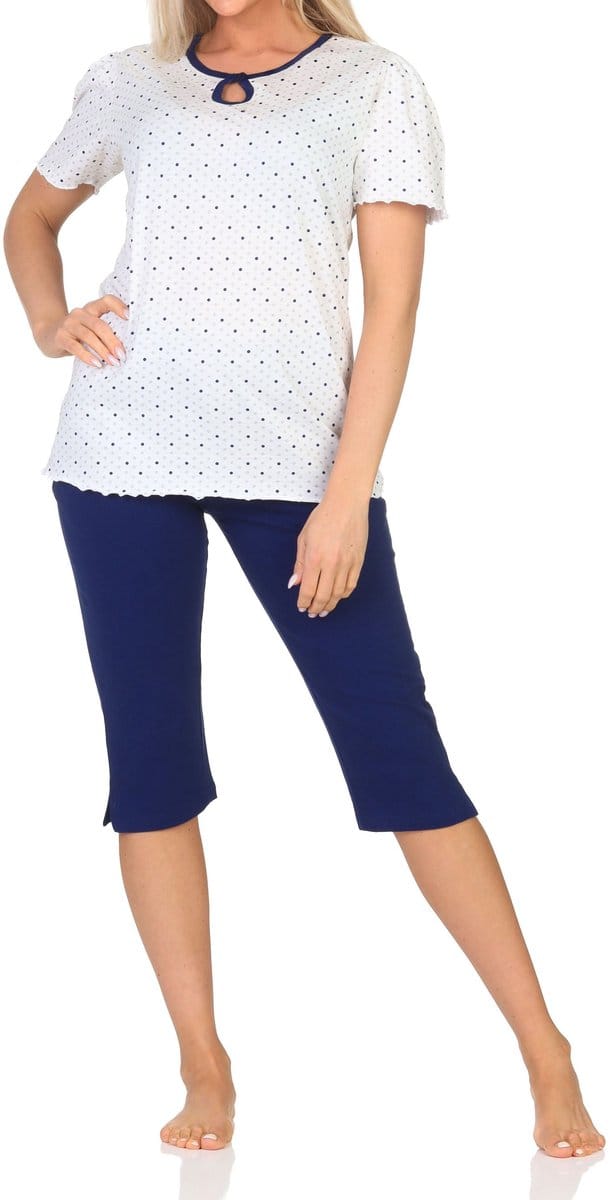 Normann dames capri pyjama met korte mouwen in stippenlook - ook in grote maten