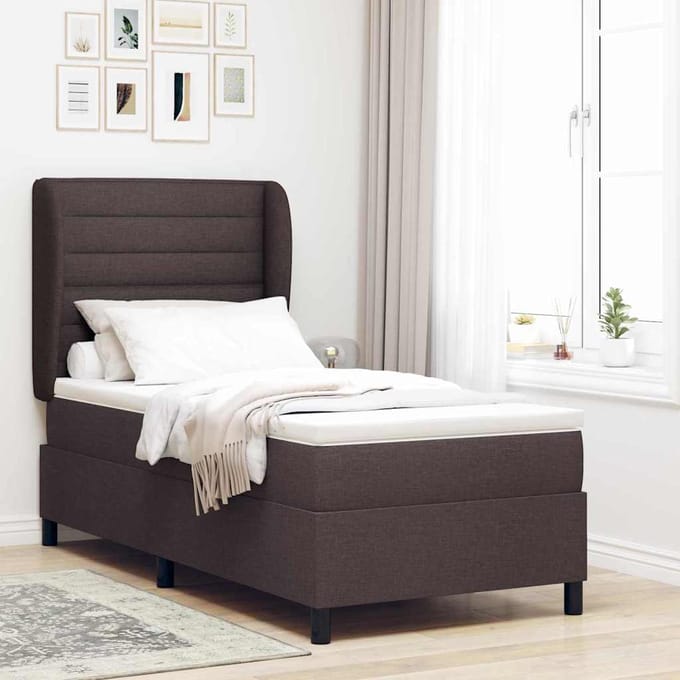 vidaXL - Boxspring - bed - met - matras - Donkerbruin - 90 - x - 200 - cm - Stof