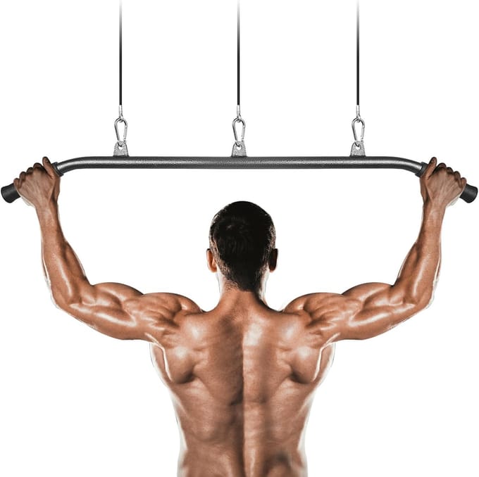 Fitness Pulldown Bar - Kabelmachine Bevestiging Triceps Bar - Kracht Training - Uniek 3 Haak Ontwerp - 92 cm - Zwart