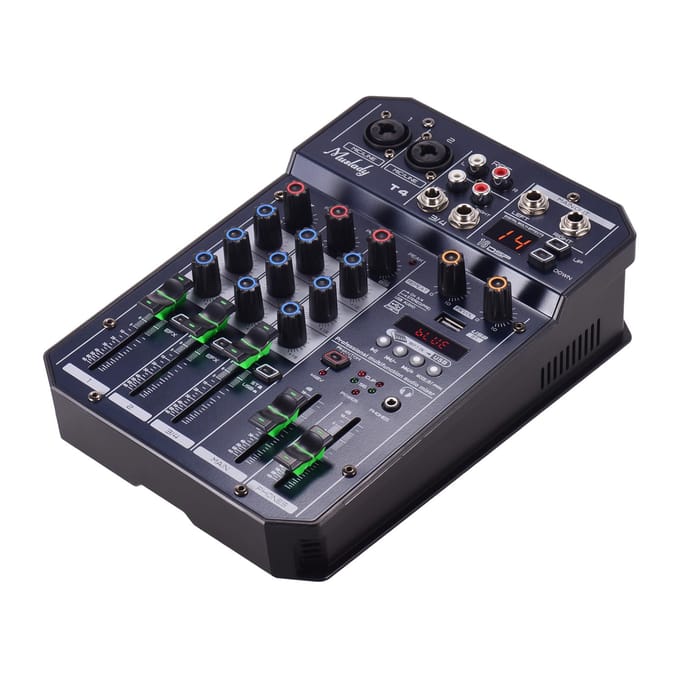 T4 Draagbare 4-kanaals Geluidskaart Mengpaneel Audio Mixer Ingebouwde 16 US Plug black