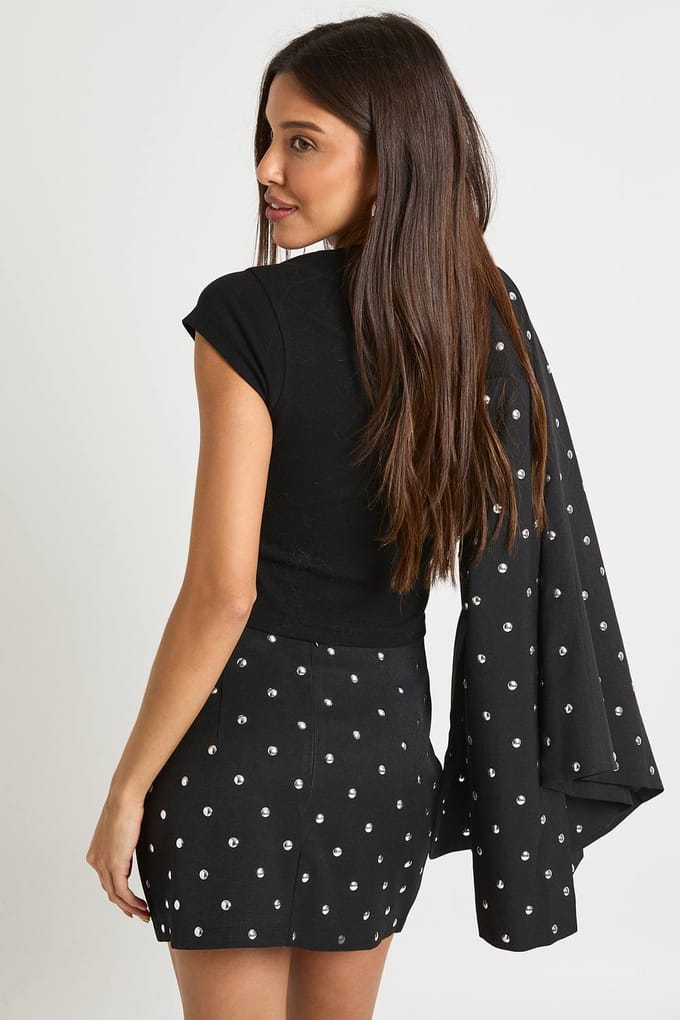 boohoo Dames Stud Detail Mini Skirt | Black | Maat: 8
