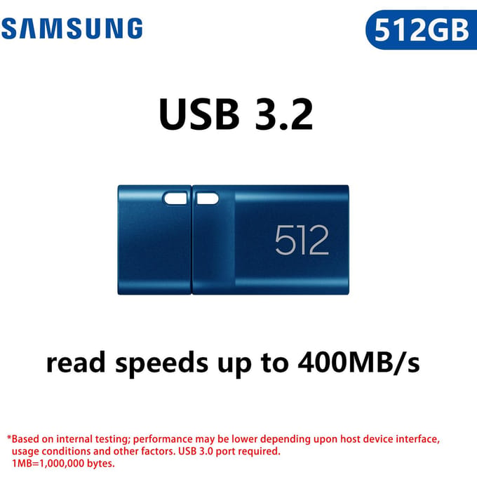 SAMSUNG Type-C USB Flash Drive 128GB 400mb/s 256GB 64GB 512GB USB 3.1 USB 3.2 Pendrive Memory Stick USB-C Flash Drive Voor PC/Notebook/telefoon/Tablet 512GB【USB3.2；400MB/s】 blauw