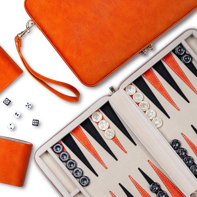 Backgammon Koffer – Luxe Backgammon Set – Lederen Bordspel – Reisspel Set - Draagbaar – Bordspelset