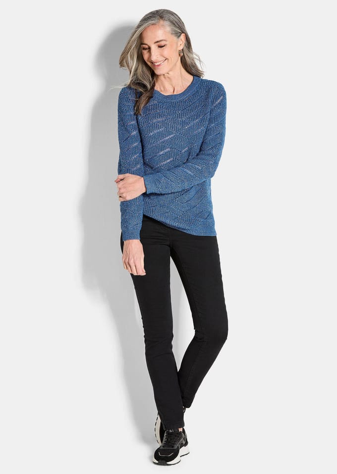Pullover met ajour en ribtricot - koningsblauw - Gr. 21 van Goldner Fashion