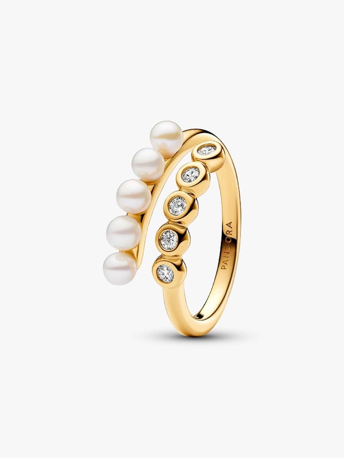 Pandora Behandelde Gecultiveerde Zoetwaterparels & Stenen Open Ring 163146C01-58