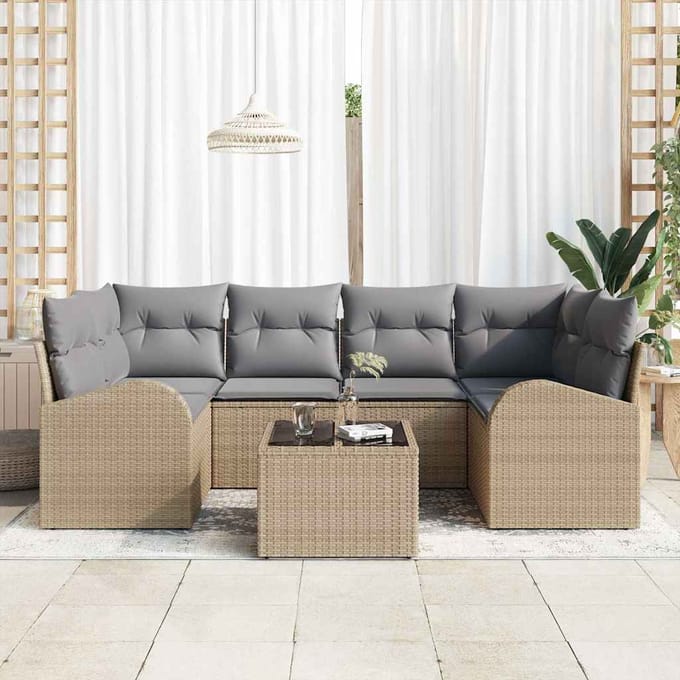 vidaXL - Tuinbank - Set - 7 - st - Beige - poly - rattan