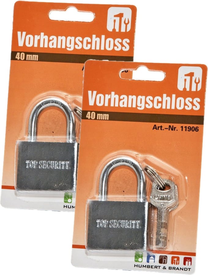 Humbert Hangslot met 3 sleutels - 2x - 40 mm - messing - kofferslot