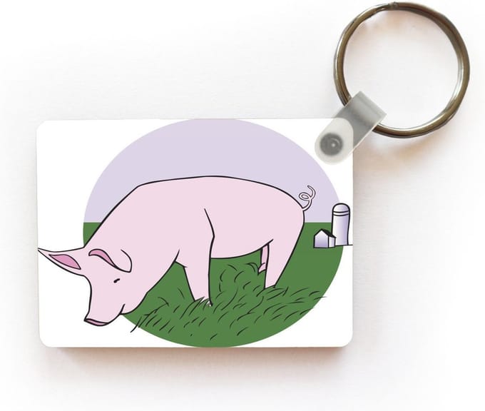 Sleutelhanger - Een illustratie van een biggetje in de groene wei - Uitdeelcadeautjes - Plastic