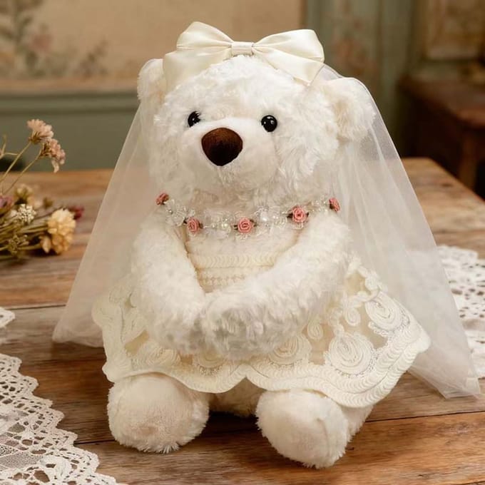 Wit Bruidspaar Teddybeer Pluche Set Squishy Knuffelpop Bruiloft Tafeldecoratie Romantisch Huwelijksgeschenk Voor Koppels 40CM white