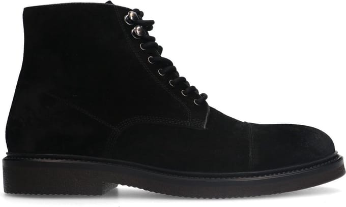 Manfield - Heren - Zwarte suède veterboots - Maat 41