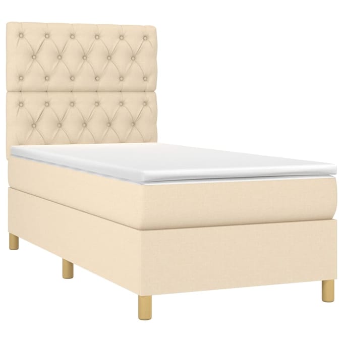 vidaXL - Boxspring - met - matras - en - LED - stof - crèmekleurig - 80x200 - cm