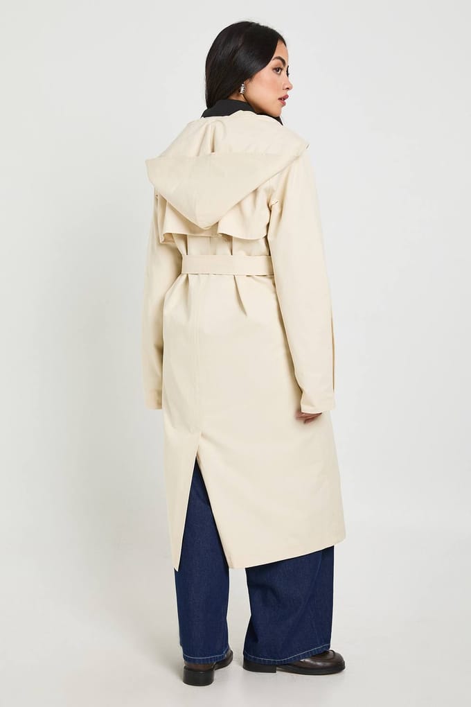 boohoo Dames Trenchcoat met Afneembare Capuchon | Stone | Maat: 12