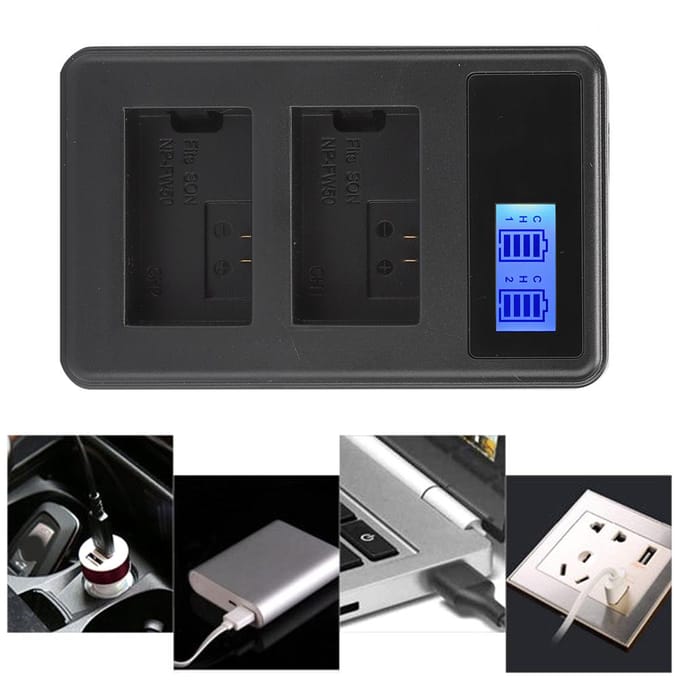 SEIVI Draagbare LCD Elektrische Hoeveelheid Display Dubbele Sleuf Camera Batterijlader voor Sony NP FW50 black